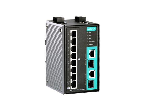 Moxa EDS-P510A-8PoE-2GTXSFP-T, wide temp 8+2G-port Gigabit PoE+ managed Ethernet 